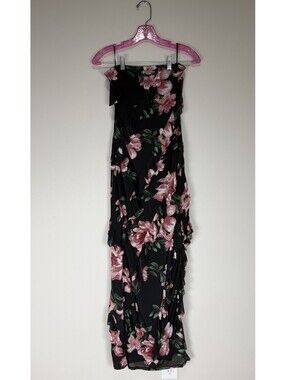 Allison & Kelly Fairy Whimsigoth Floral Maxi Dress XL Asymmetric Ruffles Slit
